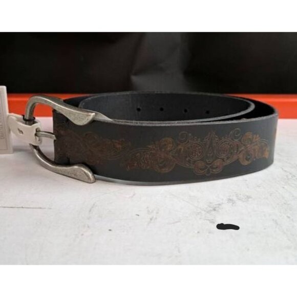 Timberland Western Style Leather Belt  Scroll Design Metal Buckle  Size M - Picture 3 of 5